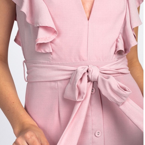 Dusty Pink Ruffle Sleeveless Tie Button Dress - Picture 6 of 8